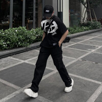 Quần jean cargo pant nút bấm lưng thun quần jean túi hộp nút lai nam cao cấp KunShop Unisex