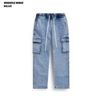 Quần jean cargo relax Heboz D105, quần dài túi hộp nam vải denim co giãn - 00002512