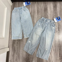 Quần jean cho bé gái thêu hình màu xanh bạc