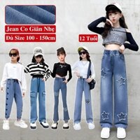 Quần Jean Cho Bé Gái Vải Co giãn, Quần Jean Ống Suông Rộng Ống Loe Baggy Cho Bé Gái KooKoo