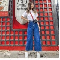 Quần jean culottes ống rộng cá tính - xanh nhạt, xanh đậm