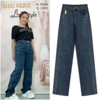 Quần jean culottes ống suông BIGSIZE Quảng Châu cạp cao, eo sau co giãn - 17701