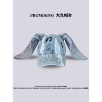 Quần Jean Cùng Phong Cách Mũ Tai Thỏ Denim Rửa Graffiti Ngọt Ngào Mát Hip Hop Mũ Bóng Chày
