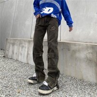 Quần Jean Dài Dáng Ôm Thêu Họa Tiết Phối Khóa Kéo Kiểu Hip-Hop Đường Phố Mỹ Cá Tính Cho Nam