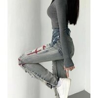 Quần Jean Dài Lưng Cao Dáng Ôm Rách Gối Thời Trang Xuân Thu Phong Cách Hàn Quốc Cho Nữ