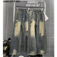 Quần JEAN Dài Lưng Thun [8706] WASH BẠC MÀU RÁCH Hàng Quảng Châu cao cấp, Quần JEAN Nữ ống suông trending outfit cá tính