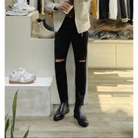 Quần Jean Dài Nam Màu Đen Rách 2 Gối Phong Cách Thời Trang Cao Cấp, From Dáng Skinny