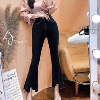 Quần jean dài ống pass lỡ lai cắt kiểu lưng cao siêu tôn dáng