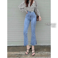 Quần jean dài ống pass lưng cao lỡ gắn mác bên hông [tmthouse]