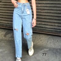 Quần jean dài rách đùi