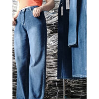 Quần jean dáng suông dài form rộng.Màu xanh wash bụi phủ bạc phong cách Hàn- HND