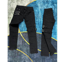 Quần jean đen 2 khóa đùi thêu dây quai đầu gối mã mới hó trenn