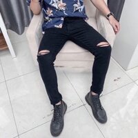 quần jean đen rách gối co dãn 4 chiều