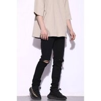 Quần Jean Đen Rách Gối Dáng Ôm Slim Fit Chất Mịn Đẹp Ít Phai Màu Không Xù Lông Co Giãn Nhẹ