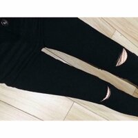 QUẦN JEAN ĐEN RÁCH GỐI NỮ