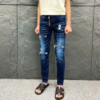 Quần jean dsq thêu số 2 mix khóa ria bản 4 cúc host tren mã 52-1