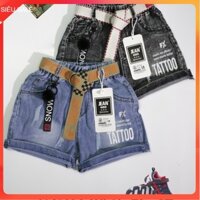 Quần jean đùi bé trai 2-6 tuổi in chữ TATTOO, Quần short cho bé vải mềm khỏe khắn thời trang