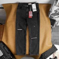 Quần Jean Fapas Form Straight Logy Màu Đen Wash Rách, chất vải denim có độ dày vừa phải