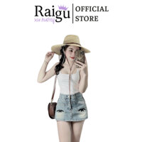 Quần Jean Giả Váy Dáng Ngắn có Túi In Hình - Raigu