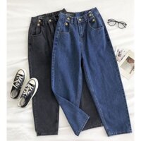Quần jean giấy mềm lưng cao cho nữ ,bò dài dáng baggy co giãn 4 chiều M06 - Quần áo Huyền Anh