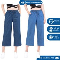 Quần jean giấy nữ dáng suông cạp chun- Quần bò giấy nữ ống rộng(45-67kg)