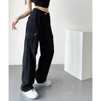 Quần Jean kaki túi hộp nữ Lưng cao Ống rộng SG FASHION Dáng rộng Hàn Quốc Quần kaki jean nữ Túi hộp Dạo phố Dáng dài