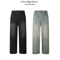 Quần jean Line Ver3 Bản Rách Fom Suông Phủ giày Nam Nữ Quốc Dân ( 72.3 )