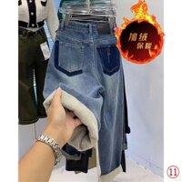 Quần Jean Lót Lông Cừu Dày Dặn Lưng Cao Dáng Rộng Thời Trang Thu Đông Kiểu Mới Cho Nữ