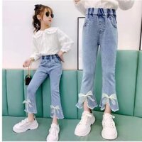 Quần Jean Lửng 9 Tấc Ống Loe Họa Tiết Thỏ Thời Trang Hàn Quốc Cho Bé Gái 3-12 Tuổi