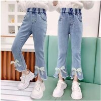 Quần Jean Lửng 9 Tấc Ống Loe Co Giãn In Hình Thỏ Thời Trang Hàn Quốc Cho Bé Gái 3-12 Tuổi