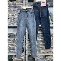 quần jean lưng cao rách gối lai kiểu