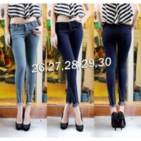 Quần jean lưng cao rách ống nhẹ 1 nút xắn lai xinh xắn