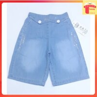 Quần jean lửng cho bé 2-7 tuổi đính cúc và kim sa, Quần bò bé gái ống rộng vải bò giấy nhẹ mềm thoáng mát