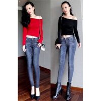 Quần jean lửng lưng cao 1 nút xắn lai rách 2 bên