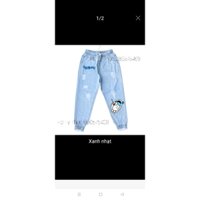 Quần jean lưng thun co giãn in hình Doraemon