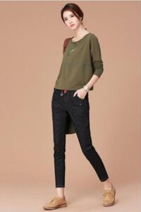Quần jean lưng thun dây rút đỏ đen TB0797