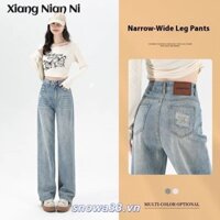 Quần Jean Màu Nhẹ Quần Ống Rộng Nữ Nhỏ Quần Nữ Quần Rời Nẹp Thẳng