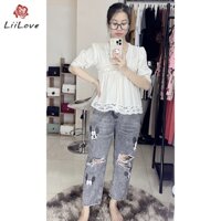 Quần jean micky rách dáng baggy, quần jean boy ống rộng cá tính LiiLove Q3626