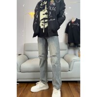Quần jean nam baggy form suông ống rách thời trang , quần jean nam ống suông chất liệu cao cấp