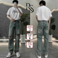 Quần Jean Nam Baggy Rách Ống Suông Wash Màu RETRO Avocado, Quần Bò Nam Ống Rộng Cạp Cao Wash Hot Trend
