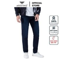 Quần jean nam cao cấp hàng hiệu ARISTINO AJN01501 dáng slim fit ôm nhẹ vải bò denim cotton đàn hồi màu xanh chàm đậm