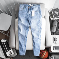 Quần jean nam cao cấp ống ôm slimfit xanh xước  jean co giản
