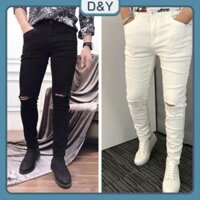 Quần jean Nam cao cấp rách gối đen trắng form ôm skinny siêu chất D&Y DN01