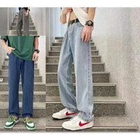 Quần jean nam, chân dài, chân rộng, ống lớn, dáng rộng vừa vặn, phong cách Hàn Quốc, vải Denim đã giặt. Quần jean lưng cao tẩy trắng, thoải mái
