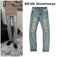 quần jean nam chất liệu denim thiết kế khóa zip màu xanh xám form dáng slimfit thương hiệu BEAR - SK069