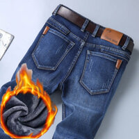 Quần jean nam công sở dày và mở rộng chất lượng cao có lớp lót lông cừu