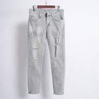 Quần Jean Nam Dài Màu Xám Rách Tạo Kiểu Thời Trang Chất Vải Co Dãn Tạo Sự Thoải Mái