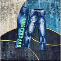 Quần jean nam đê quy chữ xanh sau ống bản 4 cúc rách xước bụi bặm hot trens- Pants Menswear Denim