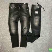 Quần jean nam Đen Xám Rách Gối chất bò rin cao cấp Ống Đứng Co giãn 4 chiều Basic HA0804