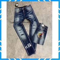 Quần Jean Nam DSQ2 Vảy Sơn Rách Gối Màu Xanh - Quần bò nam in chữ dsq chân quần mẫu mới ⇞ . *